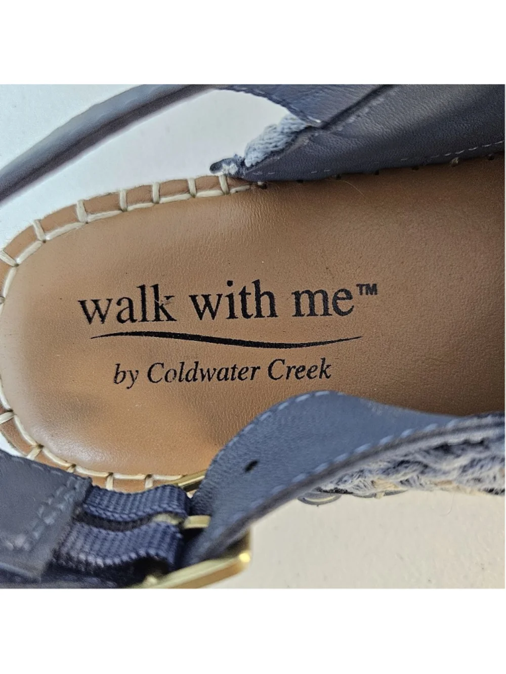 Coldwater Creek Walk With Me Cosita Blue Beige Crochet Espadrille Sandals 7.5